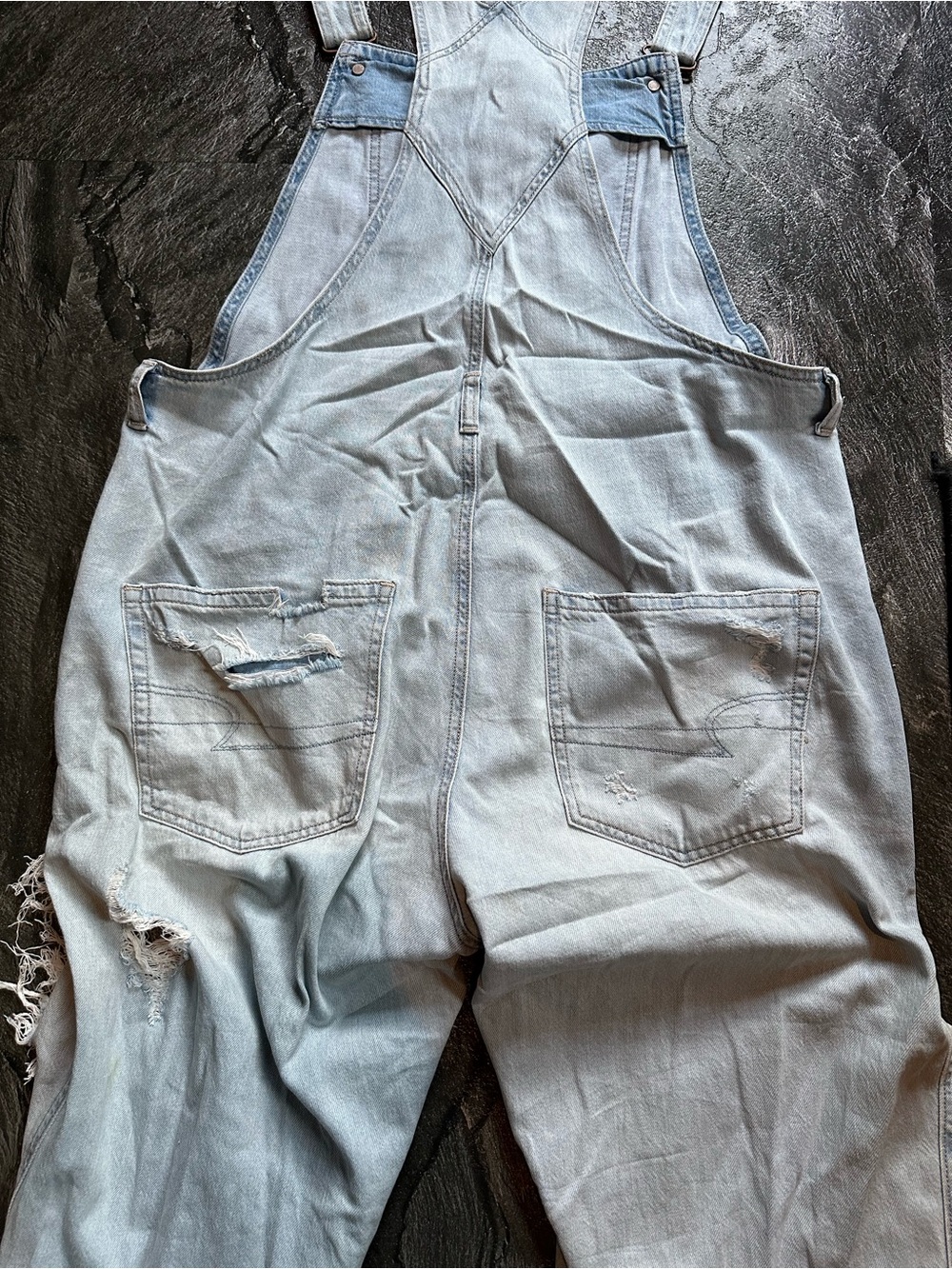 American Eagle Outfitters Light Wash Distressed Denim Overalls - Picture 8 of 13